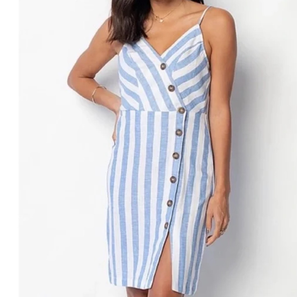 Just In Linen Blend Spaghetti Adjustable Strap Dress